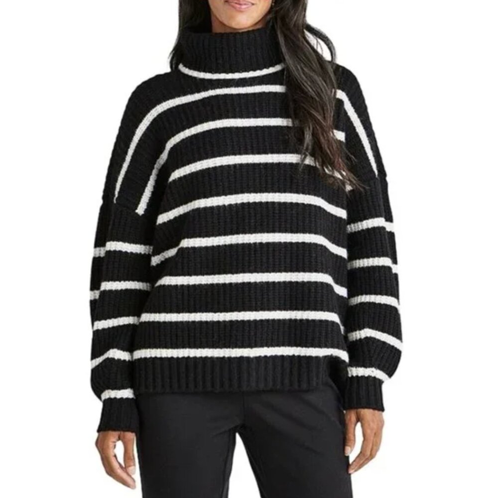 SPLENDID X CELLA JANE Striped Turtleneck Wool Cashmere Oversized Sweater Size S